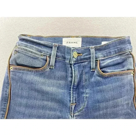 Frame Le High Skinny Jeans leather tuxedo piping Denim Mid Rise Stretch - Picture 7 of 15